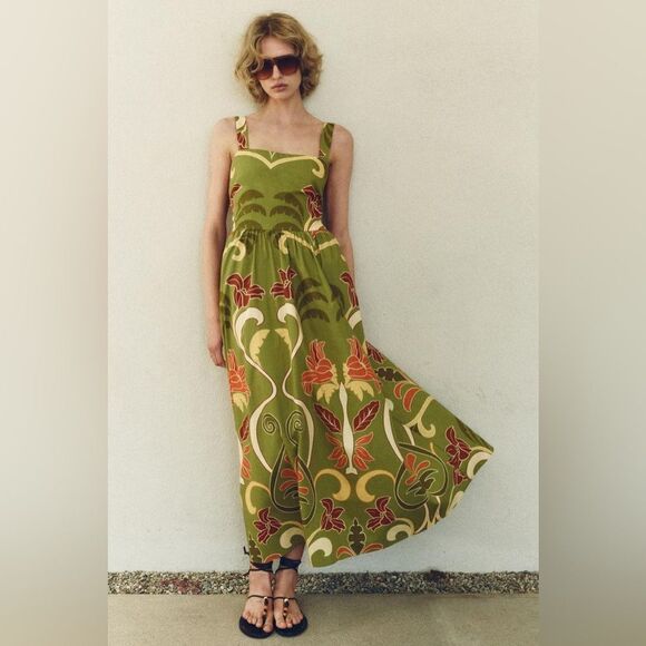 Zara Cotton Printed Midi Dress New - Picture 16 of 16